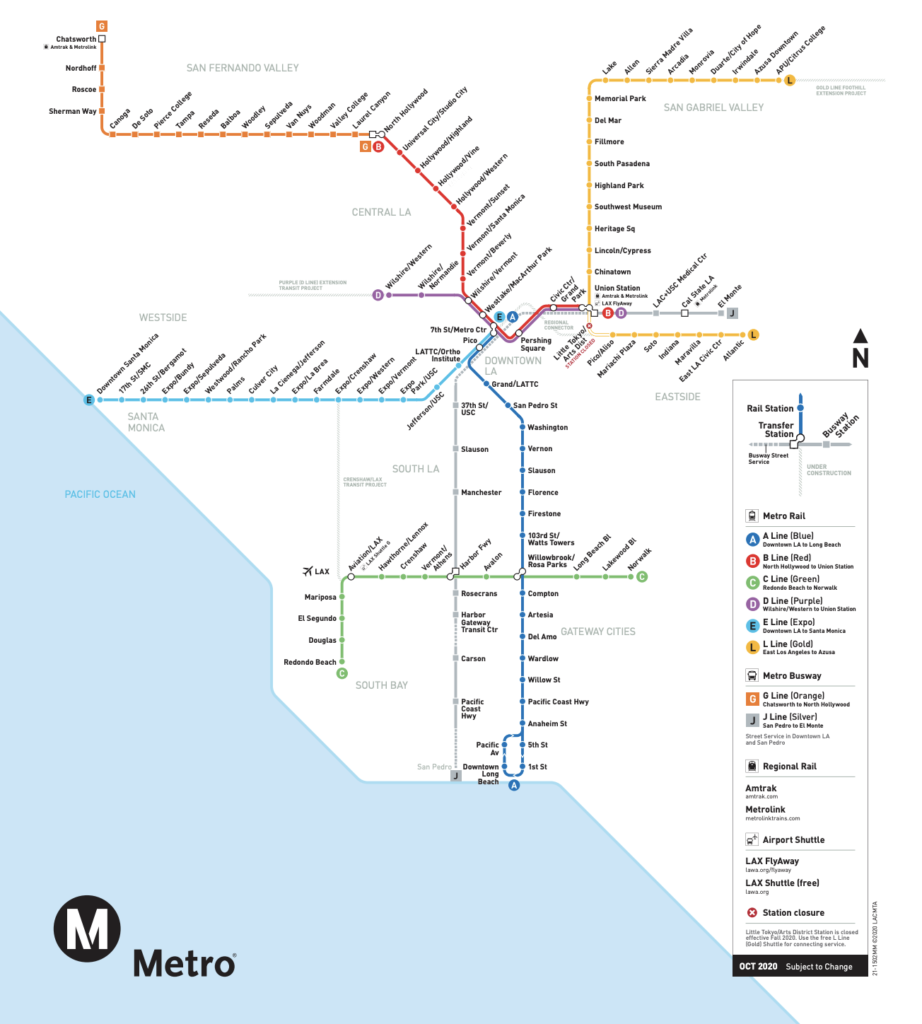 Metro Rail & Busway map - Fall 2020
