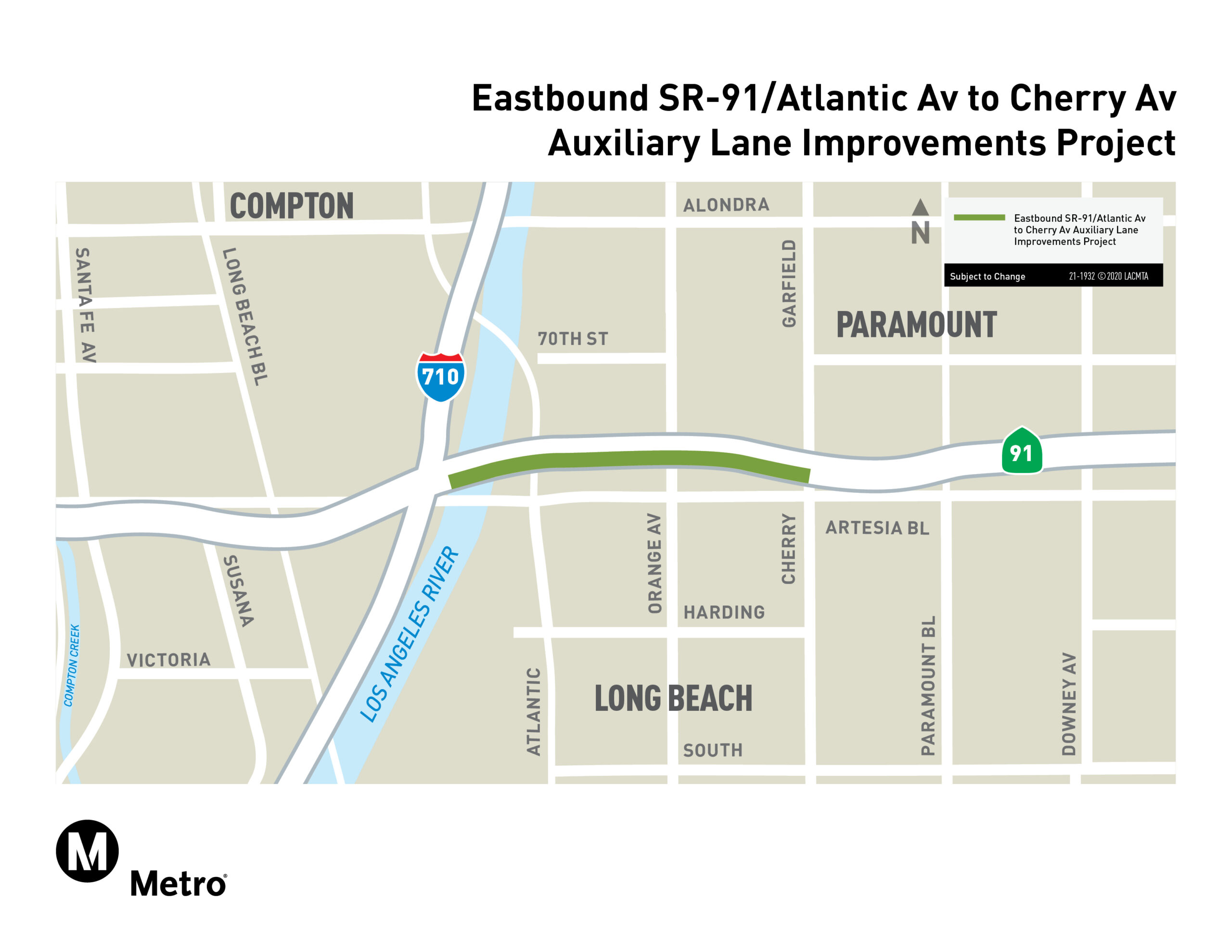 Eastbound SR-91 Atlantic Avenue to Cherry Avenue Auxiliary Lane Improvements Project Map