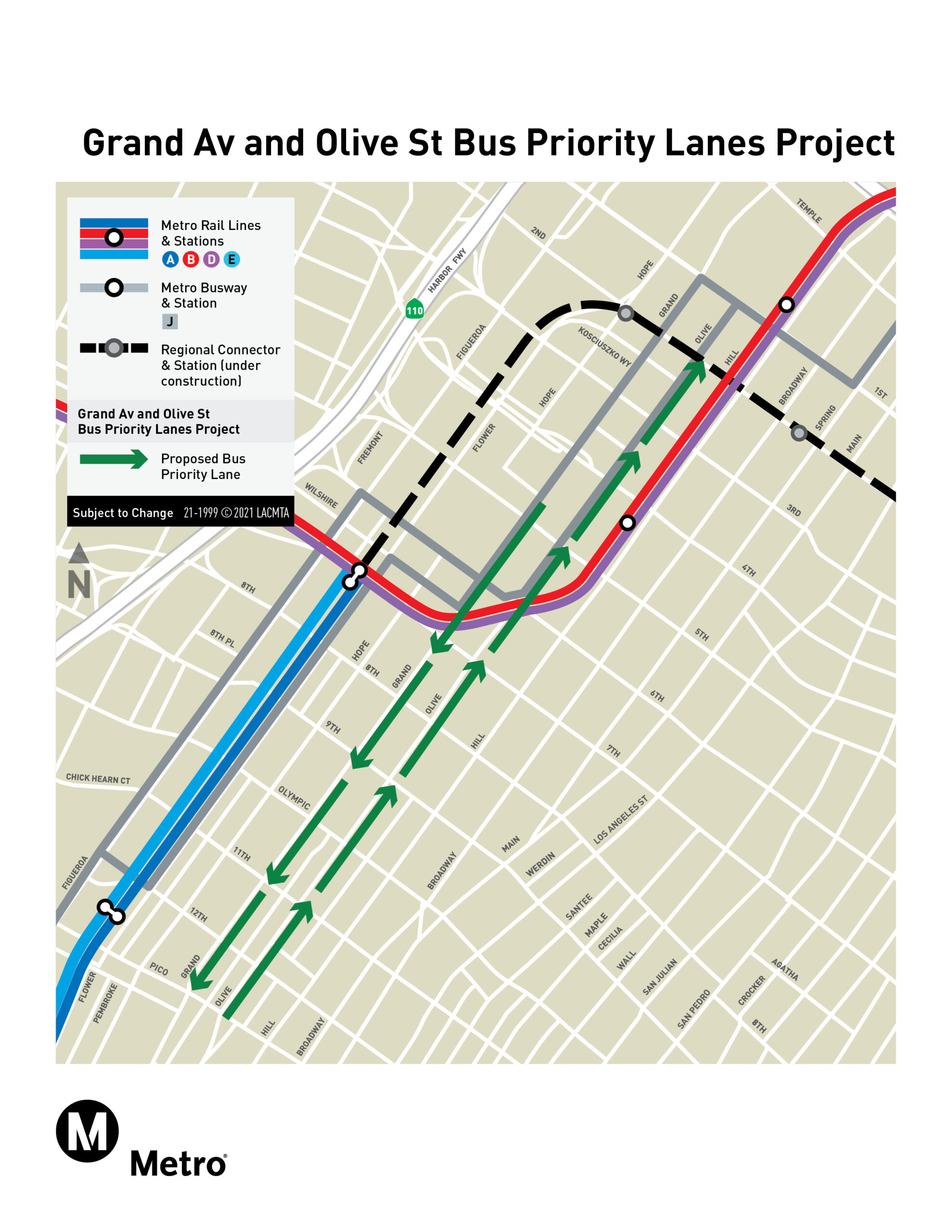 Grand Av and Olive St Bus Priority Lanes Project Map