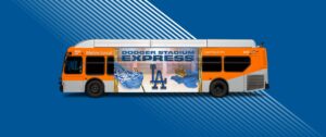 Side view of Dodger Stadium Express bus.