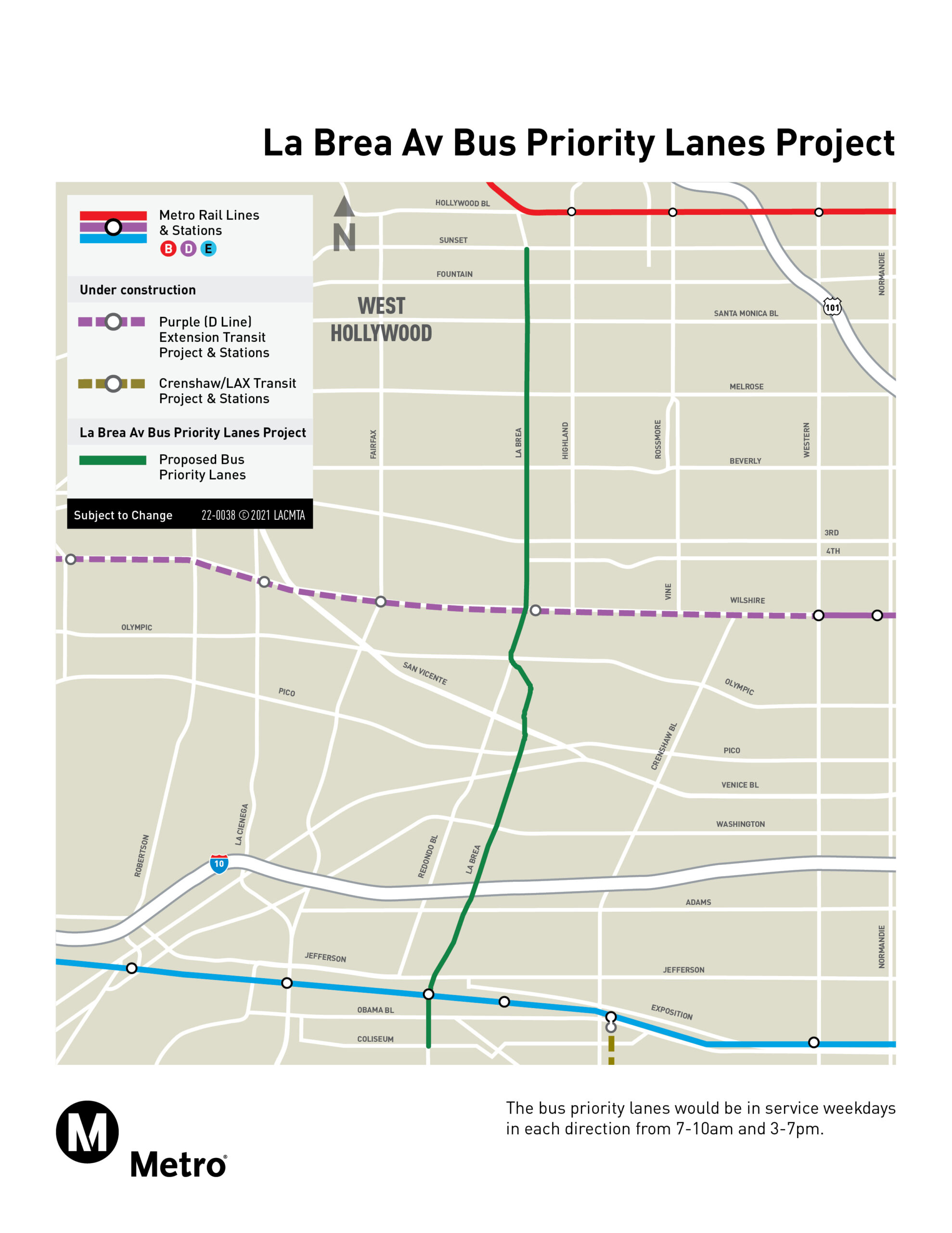 La Brea Av Bus Priority Lane Project Map