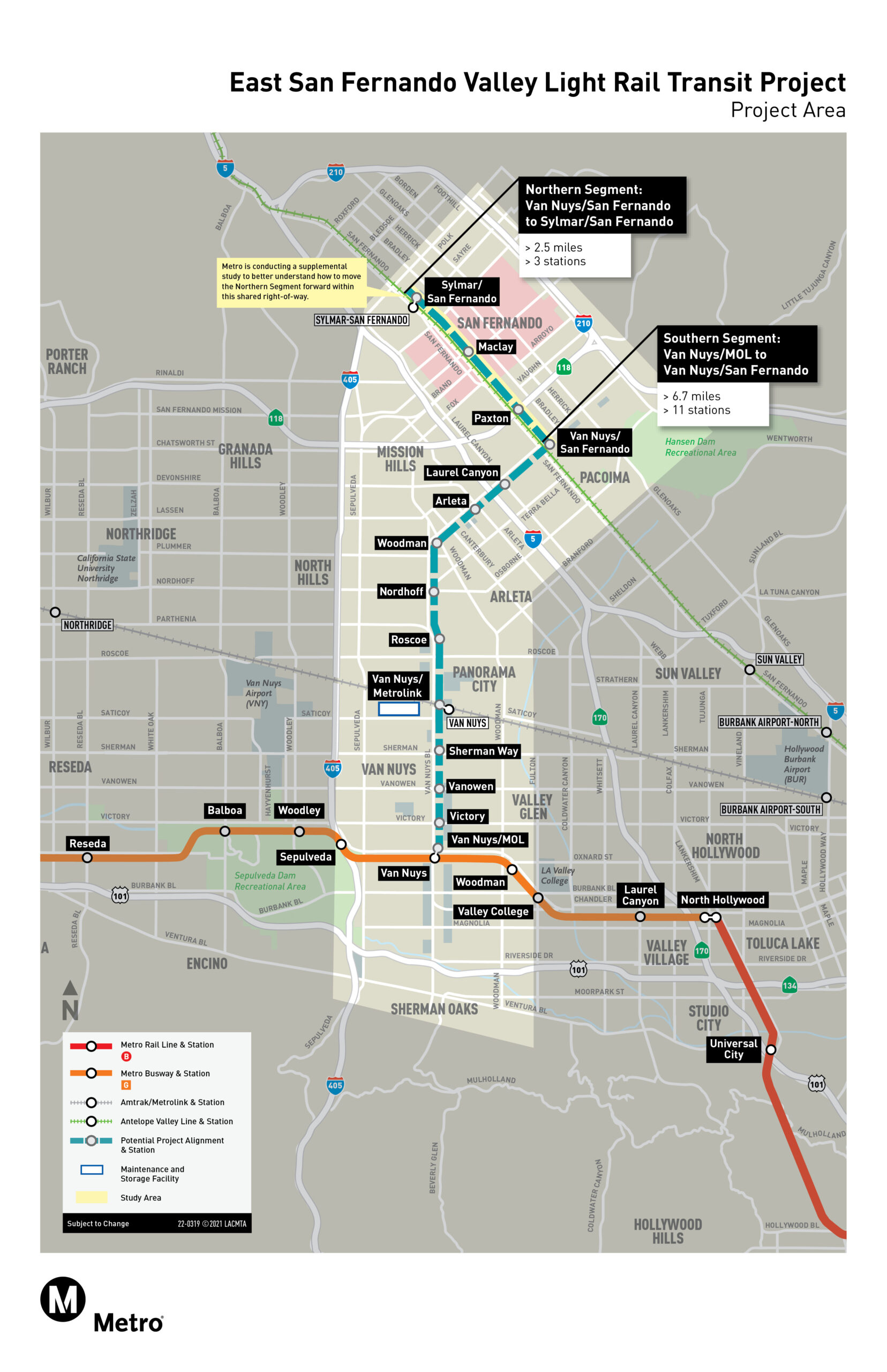 Map of East San Fernando Valley Light Rail Transit Project