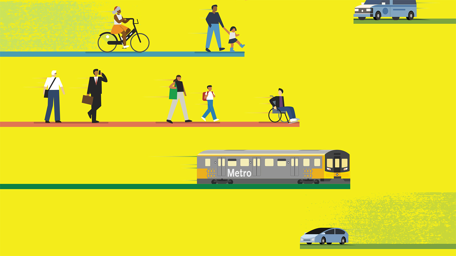 Types of passengers - families, those walking, modes of transportation, and more.