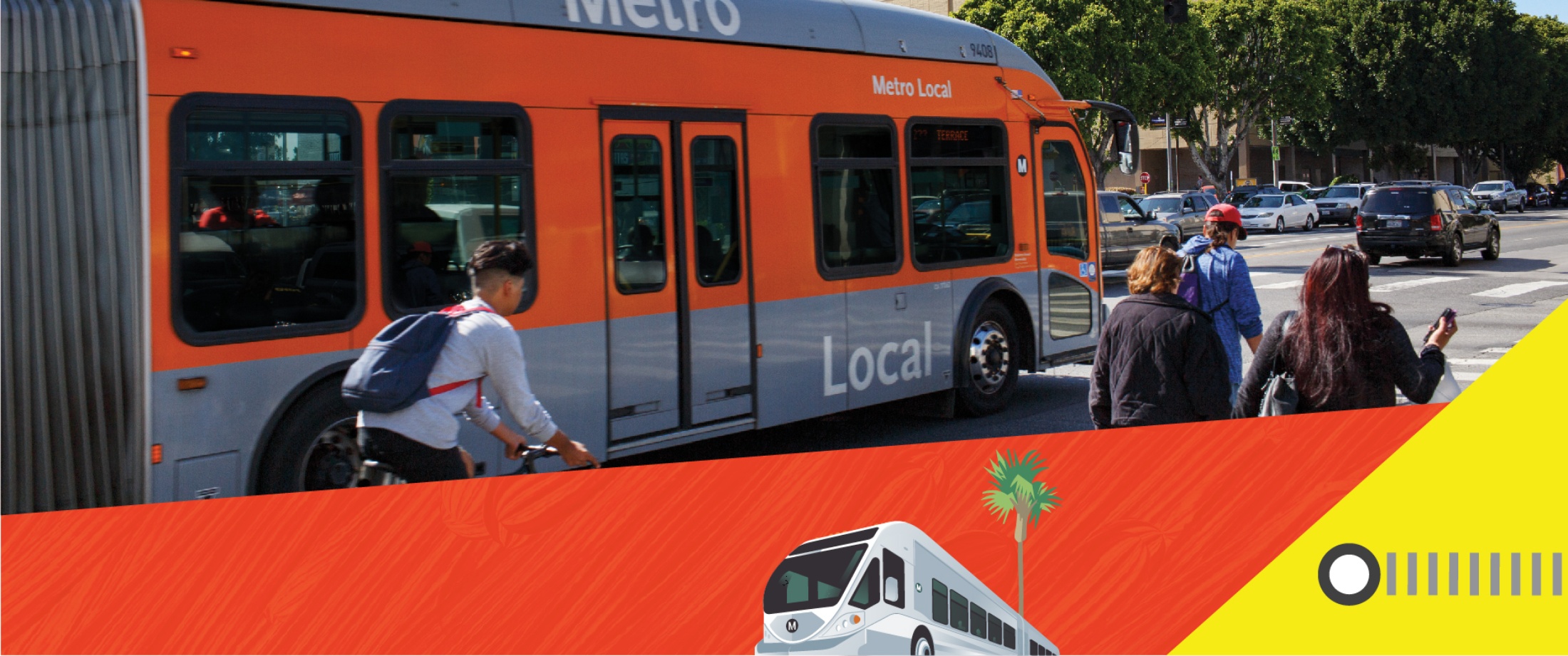 Metro Local bus and passengers along North San Fernando Valley Transit Corridor.