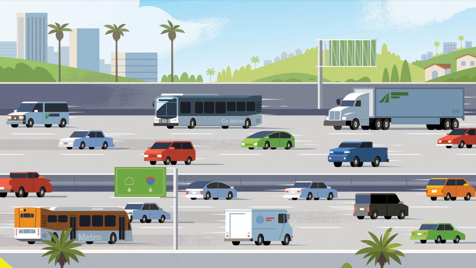 Illustration depicting Los Angeles area freeway.