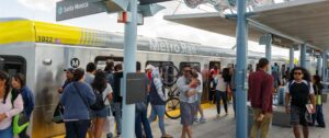 Riders entering and exiting Metro Rail