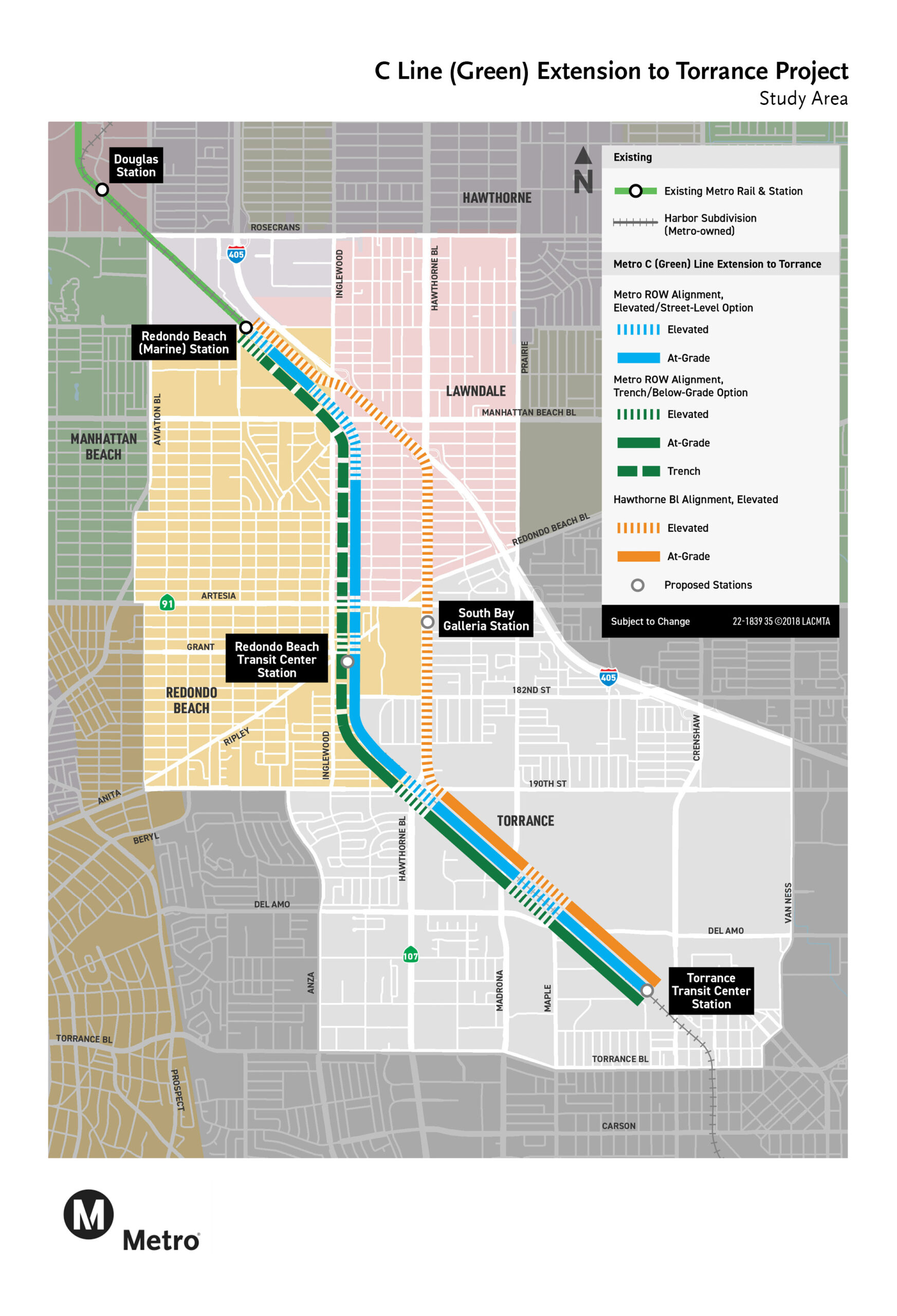 Project map for C Line (Green) Extension to Torrance