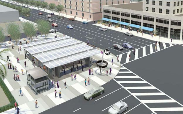 Artist rendering of Wilshire/La Brea at Purple (D Line) Extension Transit Project - Section 1