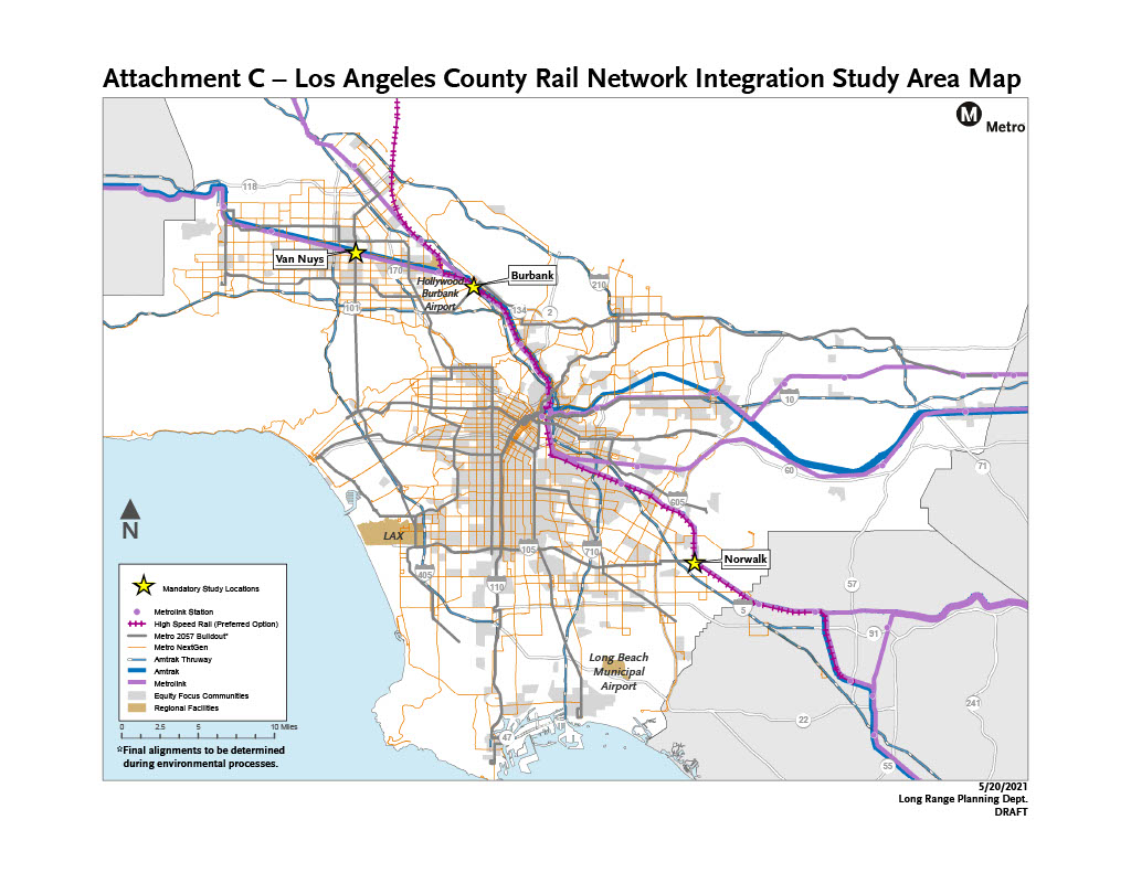 Map of Los Angeles County Rail Network Integration Study