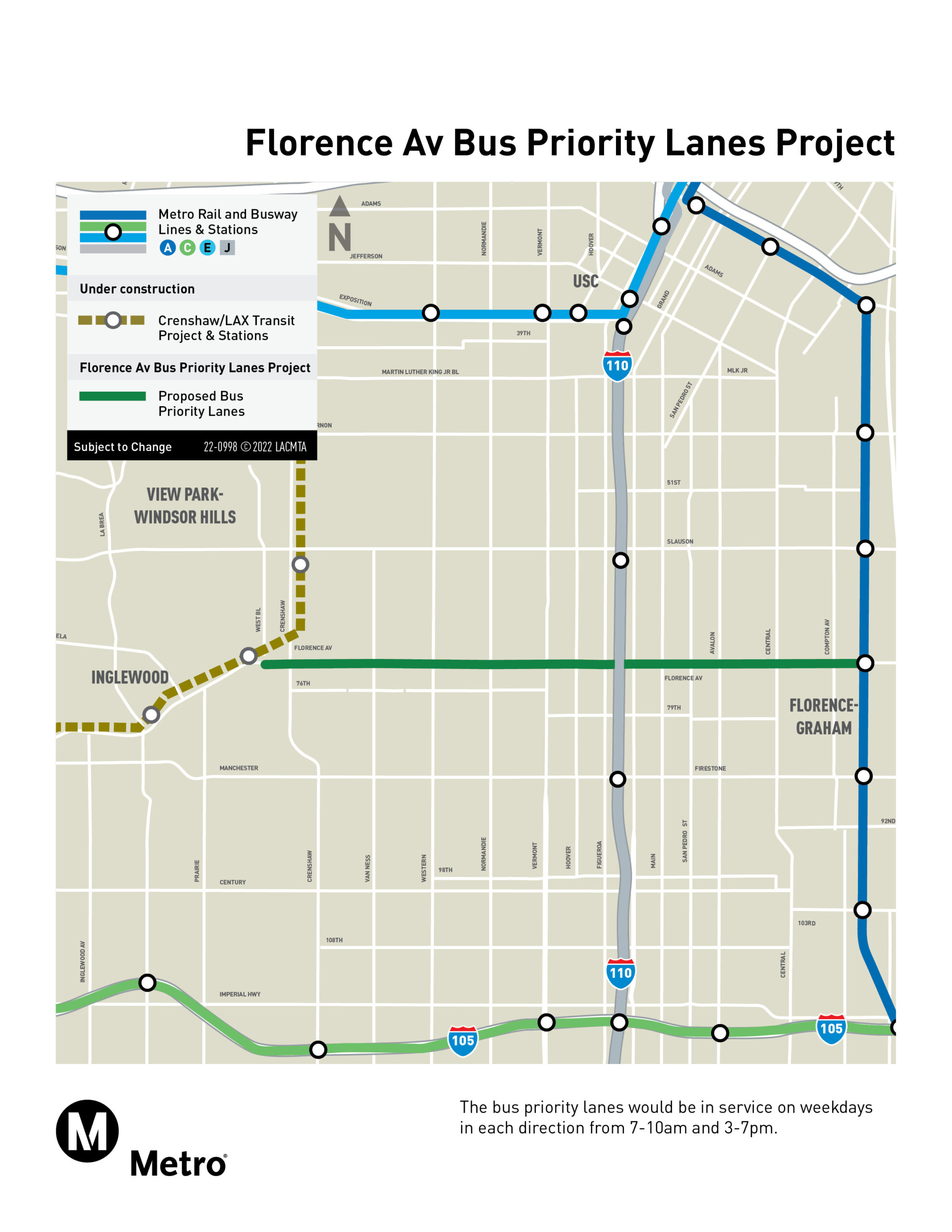 Map of Florence Av Bus Priority Lanes Project